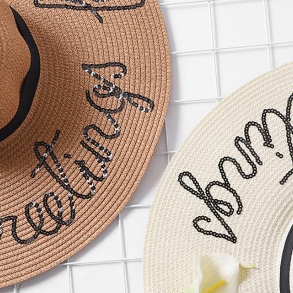 *MEADOW* Beige Embroidered Summer Beach Hat - Picture 6 of 7